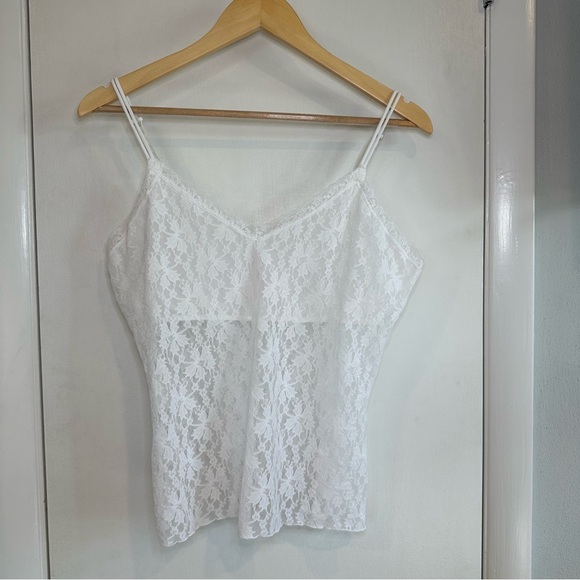 Secret Treasures Sheer Lace Camisole. Size: Large. Color: White. - Picture 1 of 8
